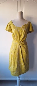 PER UNA Pretty Green Linen Summer Dress White Floral Embroidered Detail Size 16 - Picture 1 of 9