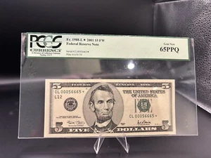 1988 Federal Reserve $5 Note Pcgs 65ppq Star Radar??? Low Serial - Picture 1 of 2