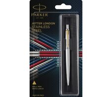 Parker Jotter  Steel GT Gold Trim Ball Point Pen, Fine Nib, 0.8mm Blue/Black Ink