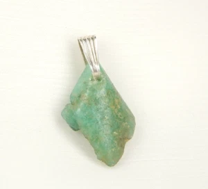 Colombian Emerald Natural Rock Pendant 12.00 Cts Silver Muzo Mines - Picture 1 of 10