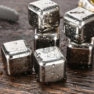 Whiskey Stones 6 Pack-Metal Reusable Ice Cubes, High Cooling Technology-1 jigger - Picture 1 of 4
