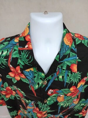Vintage Magic Of The Moon Black Hawaiian Floral Parrot Hula Men Size 4XL Flaw - Image 1 of 4