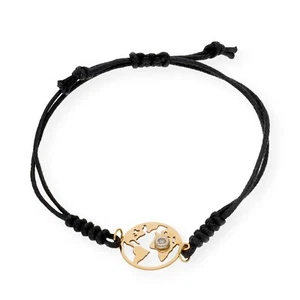 Pulsera con Diamante Diseño de Mapa Mundi Oro con Cierre Ajustable de Macramé - Imagen 1 de 6