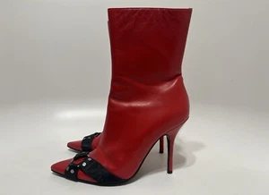 Vtg CHRISTIAN DIOR BY JOHN GALLIANO RED BELTED LEATHER BOOTS 39 - Picture 1 of 14