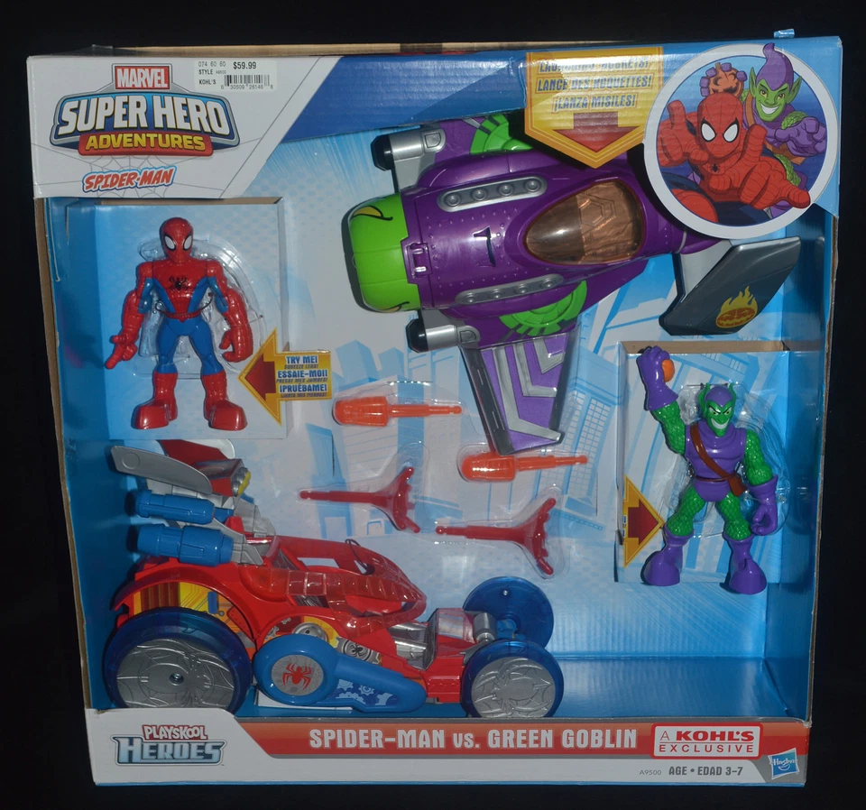 Marvel Super Hero Adventures Spider-Man vs. Duende Verde Web Ala Coche Playskool Foto 1 de 4