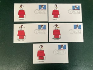 Snoopy (Peanuts) First Day of Issue Covers - Set of 5 - Picture 1 of 11