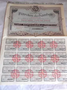 Certificado de acciones de colección Stock Bonds acciones Societe Petroles de sambor 1921 - Imagen 1 de 3