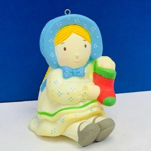 Holly Hobbie Christmas ornament stocking blue bonnet resin holiday figurine 1983 - Picture 1 of 3