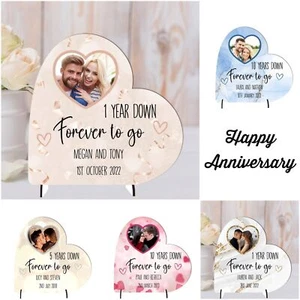 Wooden Custom Anniversary Heart Photo Plaque - 5 Colours - Perfect Forever Gift - Picture 1 of 82