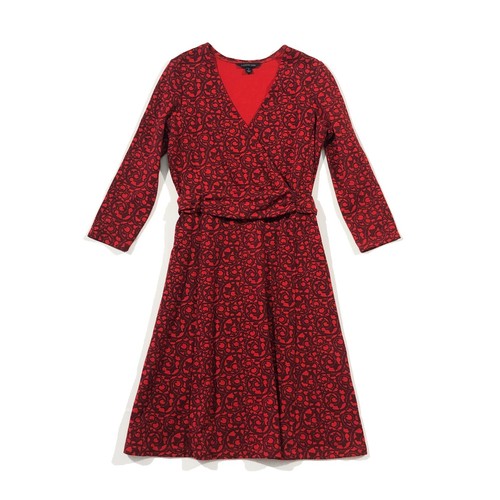 VALENTINO Abito donna Lands' End taglia XXS Petite rosso ponte manica 3 4 scollo a V avvolgente