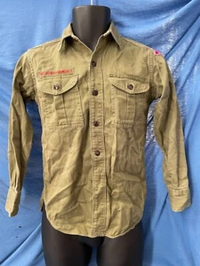 1960s Olive Drab Green Long Sleeve BOY SCOUT UNIFORM Shirt Detroit Michigan BSA - Picture 1 of 9