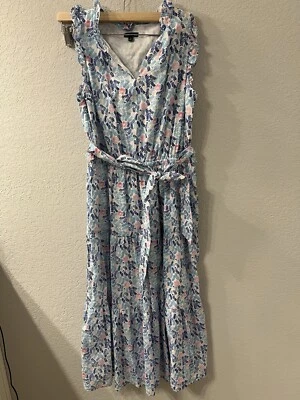 Talbots Womens Midi Dress Floral Ruffle V Neck Tiered Cotton Sleeveless Size 4 - Image 1 of 4