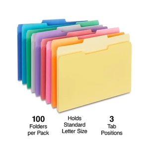Staples File Folders 1/3 Cut Letter Size Assorted Colors 200/Carton - Picture 1 of 3