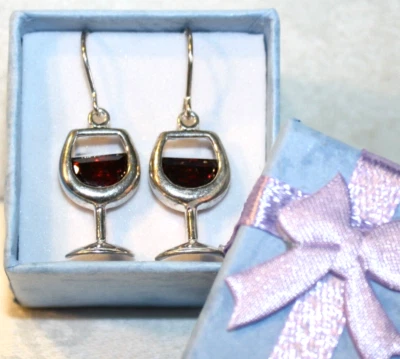 PENDIENTES COLGANTES SILPADA PLATA ESTERLINA COPA VINO TINTO FIRMADOS $ CAJA DE REGALO RETIRADA Foto 1 de 4