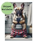 French Bulldog Sitting on Toilet with Mobile Phone Print - Frenchie Picture Art
