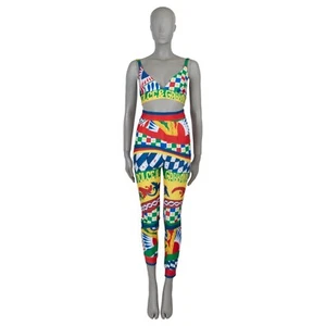 71283 auth DOLCE & GABBAN multicolor 2023 CARRETTO JERSEY TOP & LEGGINGS Set S - Picture 1 of 6