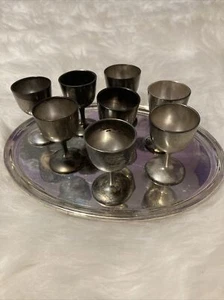 Set of 8 Antique Small Silver DS 3” Goblets With Silver Plated Footed Tray - Picture 1 of 13