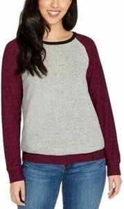 Women’s Buffalo Top Cozy Crewneck Sweatshirt Pullover Long Sleeve Gray Red XS - Picture 1 of 4