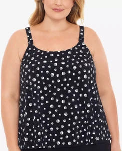 Swim Solutions Women's Plus Size A-Line Tankini Top Black Size 24W 4642 - Picture 1 of 3