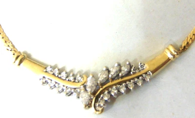 14k Yellow & White Gold Marquise & Round Diamond V Anniversary Necklace 1+ tcw - Image 1 of 4