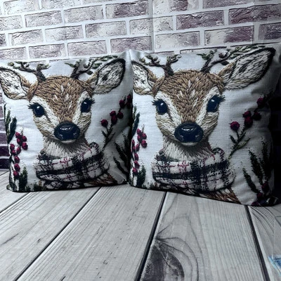Charming Christmas Winter Reindeer 18x18 Inch THROW PILLOW & COVERS ~ 2D Print - Image 1 of 4