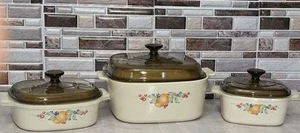6 Stück Corning Ware Abundance Auflaufformen mit bernsteinfarbenen Deckeln - Bild 1 von 13