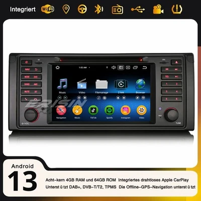 Android 14 CarPlay 64GB DAB+ Autoradio WiFi OBD2 Acht-Kern DSP Navi BMW 5 E39 M5 - Bild 1 von 4
