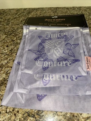 Juicy Couture Conjunto de 3 Sacos de Malha Bolsa de Lavanderia Roxa NOVA com Etiquetas! - Imagem 1 de 2