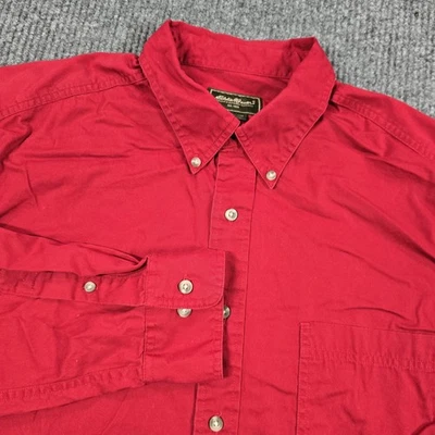 Camisa Eddie Bauer Para Hombres XL Alta Roja Con Botones Manga Larga Algodón Bolsillo Caminata Foto 1 de 4
