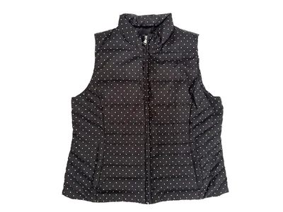 Talbots Down Vest PXL Black Gray Dots Full Zip Pockets Quilted Puffer Easy Care - Image 1 of 4