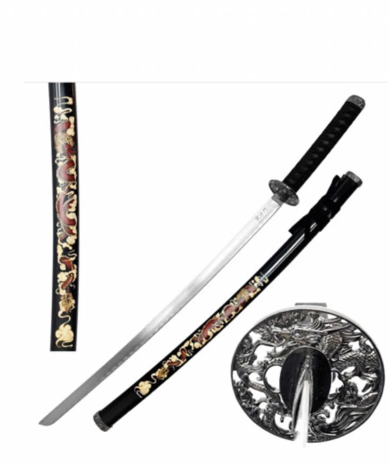 40"OVERALL KATANA WITH DRAGON PRINT ON SCABBERD BLACK COLOR  - Image 1 of 1