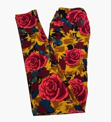LuLaRoe Leggings OS One Size AUTUMN Fall Floral ROSE Jewel Tones Buttery Soft - Image 1 of 4