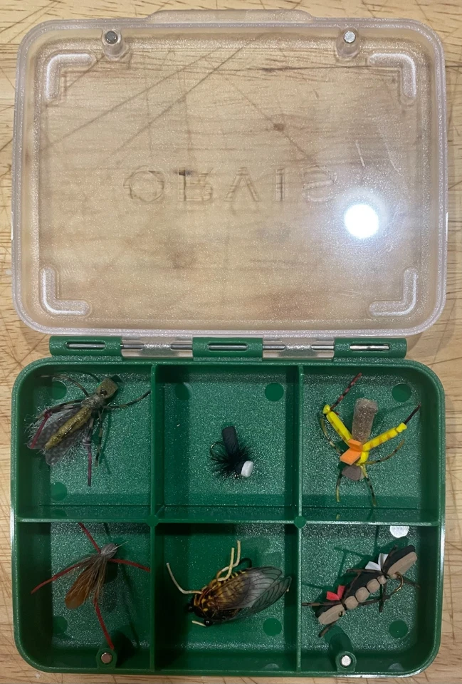 Assortment of 6 Terrestrial Paterns Flies  w/Orvis Fly Box (Magnetic Closure) - Image 1 of 2