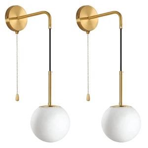 Gold Wall Sconces with Pull Chain Switch, Mid Century Modern Wall Sconces Set... - Picture 1 of 6
