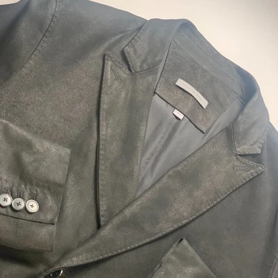 JOHN VARVATOS Hombres Doble Pecho Traje Chaqueta Piel de Cabra Azul Talla 54 Hecho en Italia Foto 1 de 4