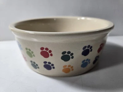 Dog Dish Food Or Water Bowl Stoneware Fido’s Diner Multicolor Paws Design 6 Inch - Image 1 of 4
