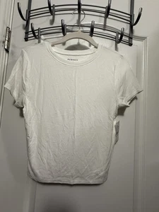 PS/Basics by PacSun White Ribbed Crop Tee Women’s S Clean Girl Minimalist NWT - Picture 1 of 16