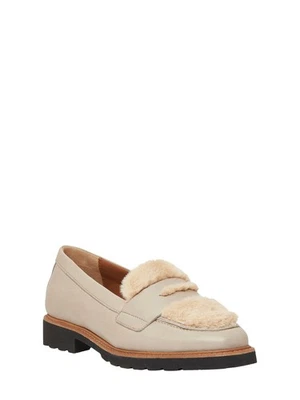 ANDRE ASSOUS Womens Beige Faux Shearling Porsha Toe Slip On Leather Loafers 8 - Image 1 of 4