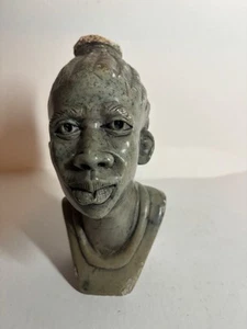 African Shona Stone Sculpture Bust Woman Hand Carved Rock Figure Vintage - Picture 1 of 5