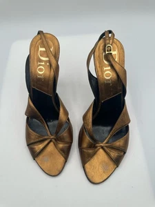 Dior Open Toe Slingback High Heel Bronze Leder Damen Gr. 39,5 / US 9,5 - Bild 1 von 10