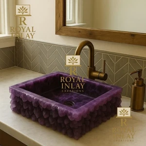Amethyst Gemstone Sink | Purple Crystal Carved Stone Bathroom Vanity Basin : 15" - Picture 1 of 8