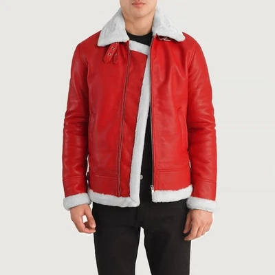 Mens Real Sheep Skin Leather Jacket Christmas Gift Santa Claus Jacket with Fur - Image 1 of 4