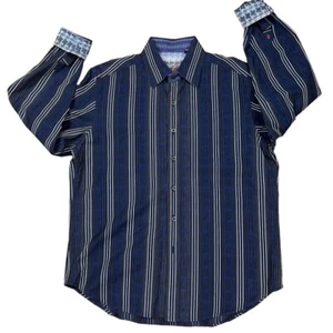 Robert Graham blau gestreift Langarm Flip Manschette Knopfleiste Hemd Herren Large - Bild 1 von 17