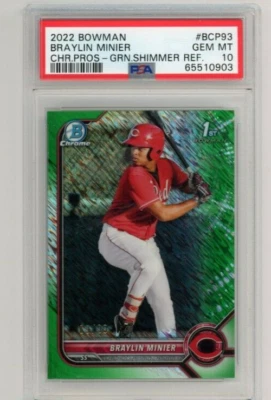 2022 BOWMAN CHROME GREEN SHIMMER REFRACTOR #/99 BRAYLIN MINIER PSA 10 POP 1  - Image 1 of 2