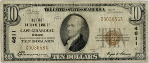 1929 $10 National Currency 4611 Cape Girardeau Missouri Bank Note - DN277 - Picture 1 of 2