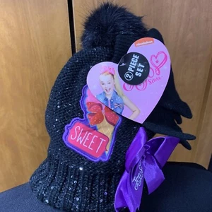 JoJo Siwa Girls Knit Hat Bow Beanie Gloves Set Nickelodeon Winter Kids NwT - Picture 1 of 4