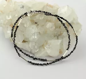 Raw diamond chain gemstone chain black natural diamond necklace 925 silver 45 cm - Picture 1 of 4