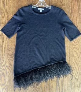 Neiman Marcus 100% cashmere black short sleeve sweater Sz M Feather hem Pls Read - Picture 1 of 9