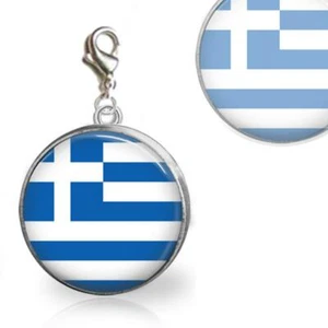 Dije de vidrio con bandera griega de 20 mm con clip para pulsera de viaje - Imagen 1 de 1