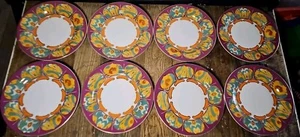 ANTHROPOLOGIE FORBURY SIDE SALAD PLATES Fuschia Pink Purple GOLD IKAT 8 RARE - Picture 1 of 11